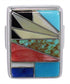 Heavy Multicolor Inlay Sterling Silver Ring Size 5-3/4 WX37666